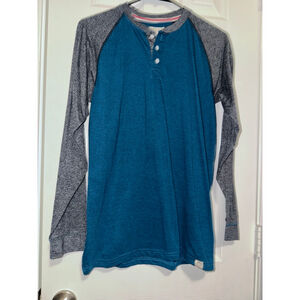 Boys Free Planet Long Sleeve Henley Tee Size 18 Teal Grey